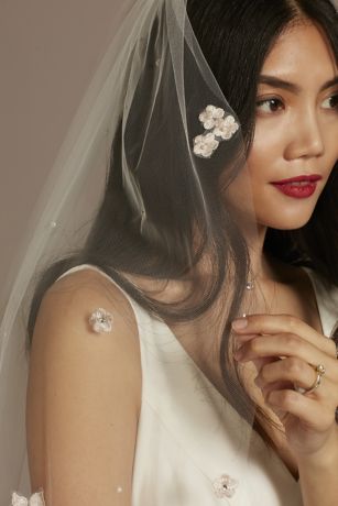 3D Scattered Floral and Pearl Fingertip Veil | David's Bridal